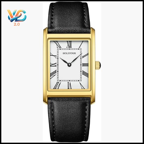 Men's Leather Strap Watch Roman Numerals Water Resistant Business Casual